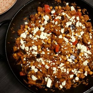 Auberginen Reispfanne mit Kichererbsen